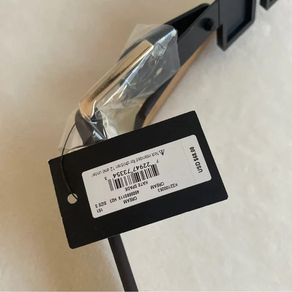 KATE SPADE NEW YORK WOMEN’S LEATHER BELT CREAM WITH GOLD STUDS LOGO SIZE Small - Picture 5 of 10